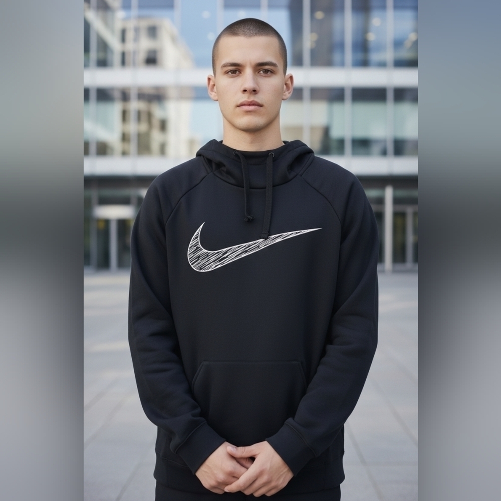 Nike Men's Large Big Swoosh Logo Drifit Hoodie Pullover